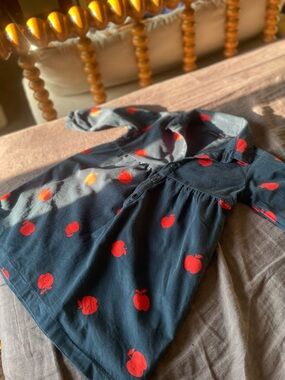 Tiny cottons Navy Dress with Red Apple Print 2T